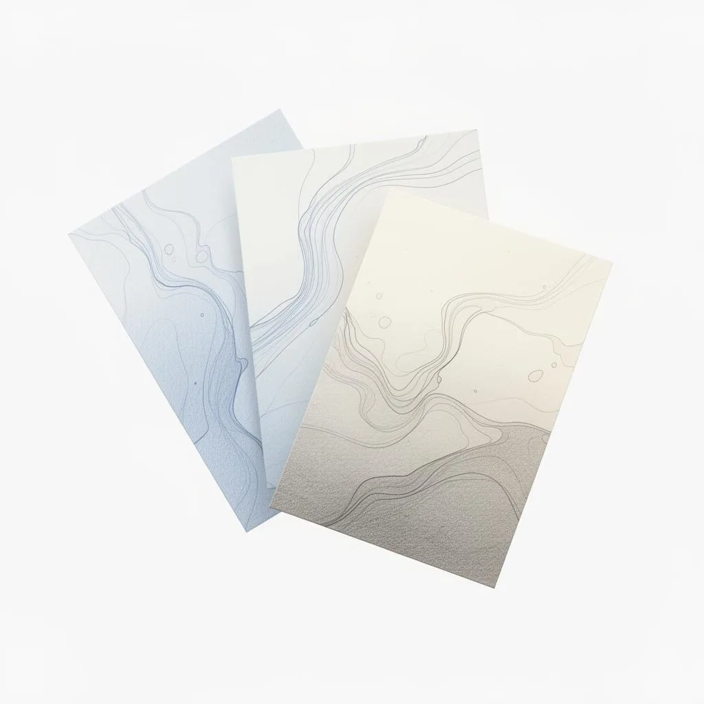 Layered paper sheets with delicate contour lines, representing field notes